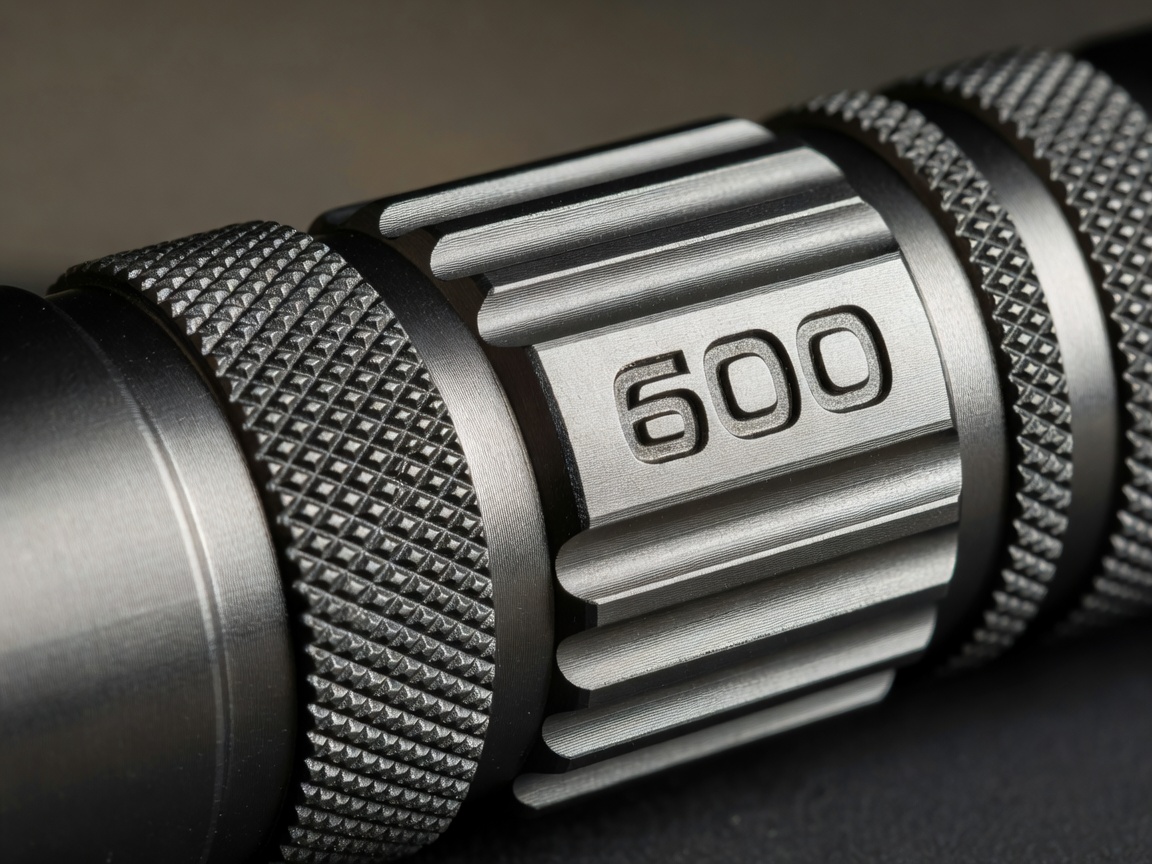Close up of a machined aluminum tactical flashlight body