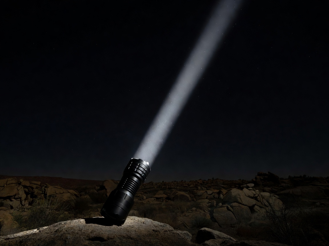 Large flashlight pointing into the night sky like a beacon